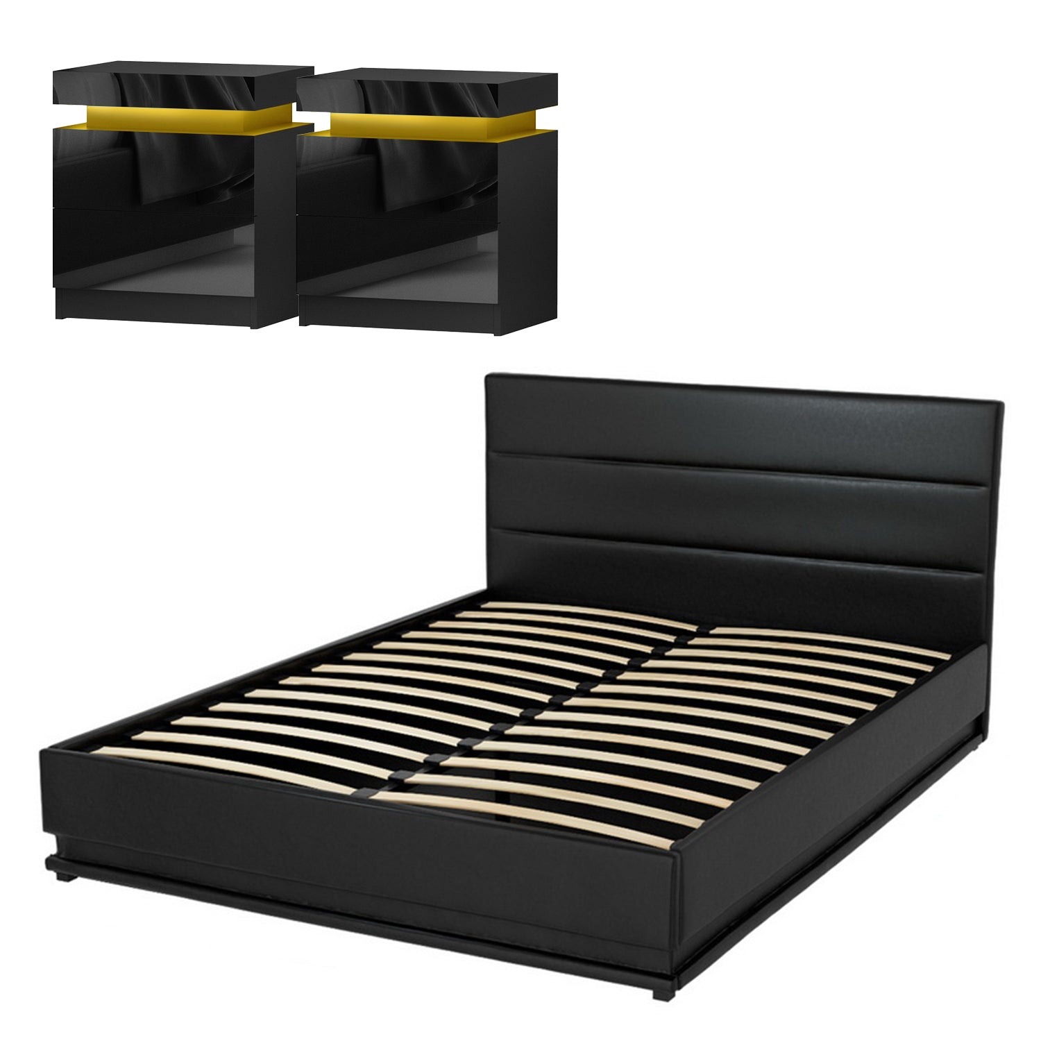Artiss RGB LED Queen Bed Frame with 2 Beside Tables Set 16 Colour Mood Lighting Awezingly