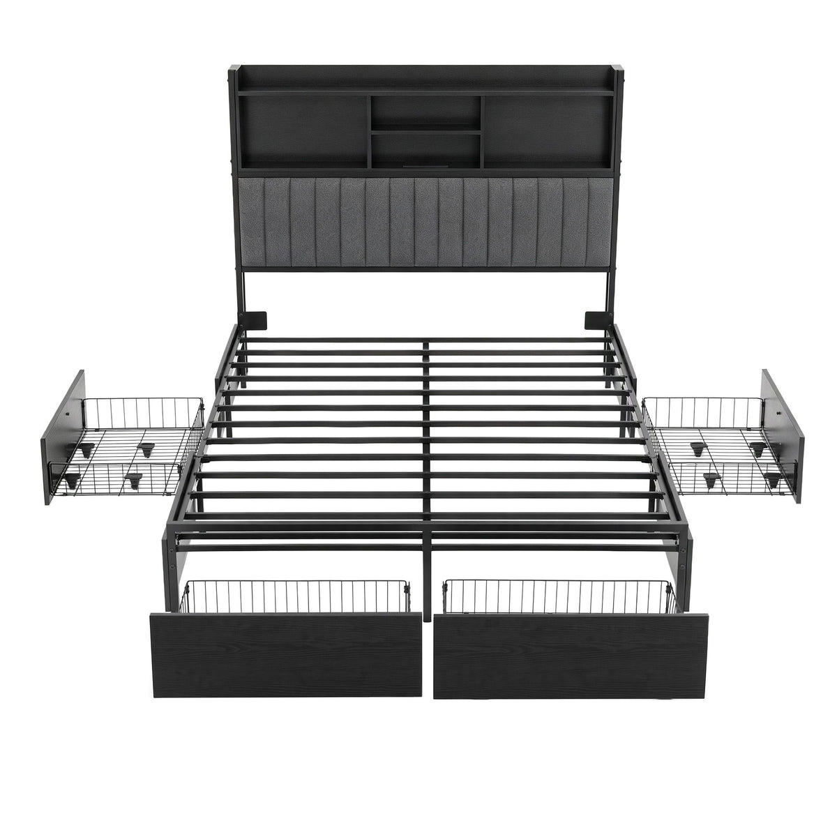 Artiss Queen Bed Frame with Storage, 4 Drawers and Charging Station Awezingly