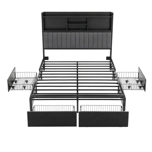 Artiss Queen Bed Frame with Storage, 4 Drawers and Charging Station Awezingly