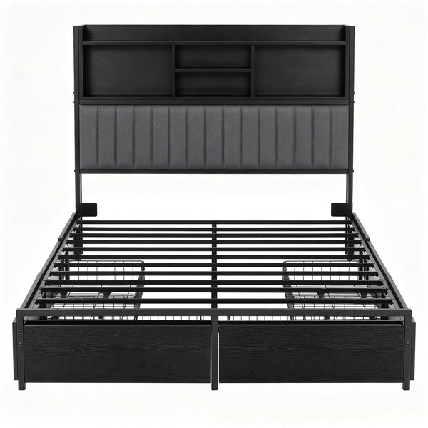 Artiss Queen Bed Frame with Storage, 4 Drawers and Charging Station Awezingly