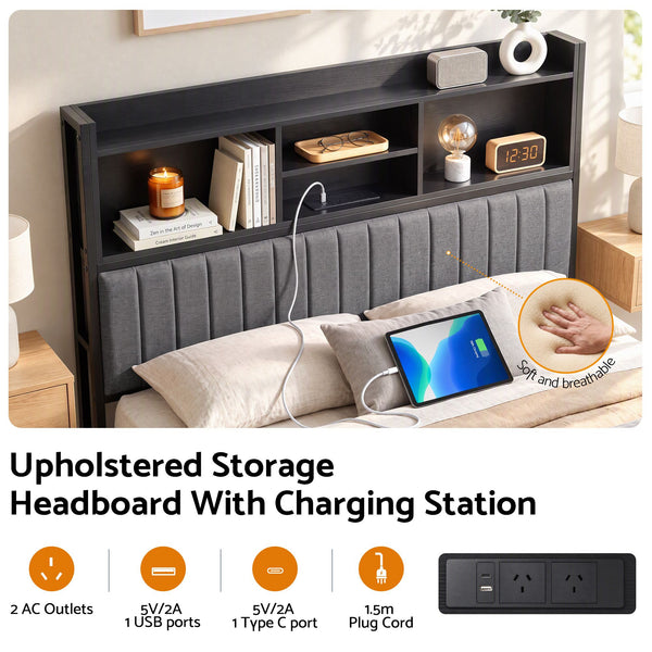 Artiss Queen Bed Frame with Storage, 4 Drawers and Charging Station Awezingly