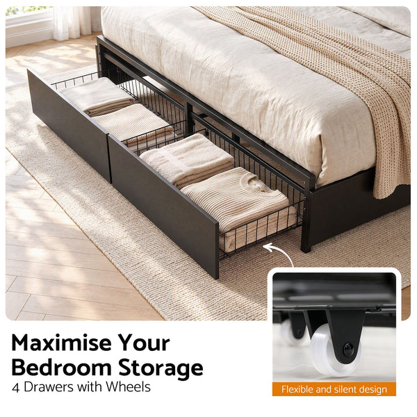 Artiss Queen Bed Frame with Storage, 4 Drawers and Charging Station Awezingly