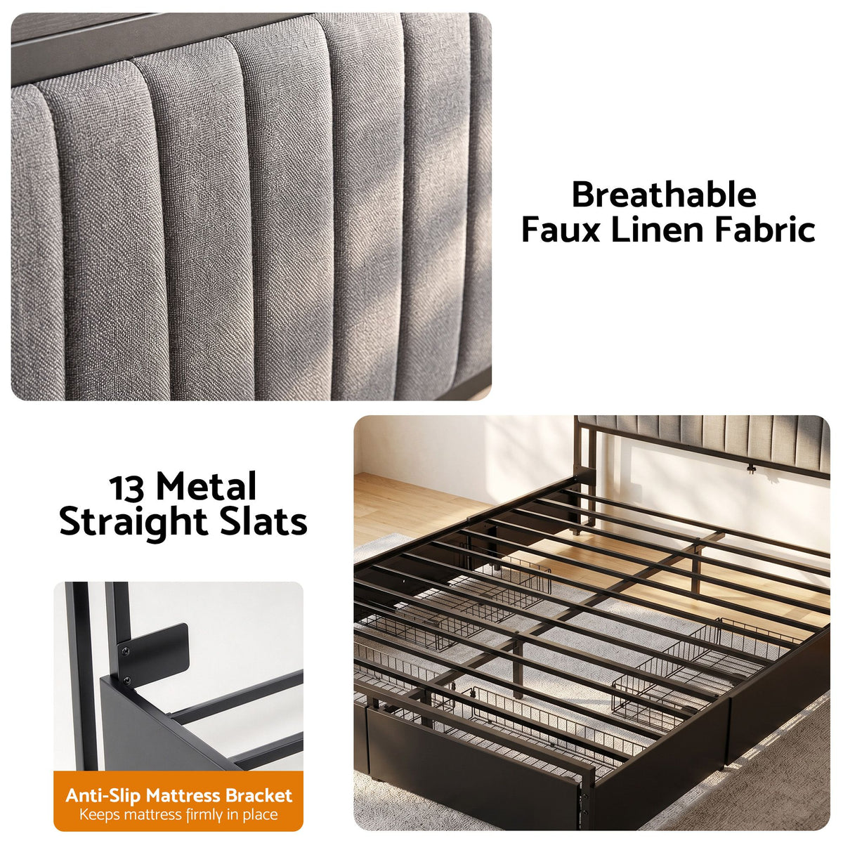 Artiss Queen Bed Frame with Storage, 4 Drawers and Charging Station Awezingly