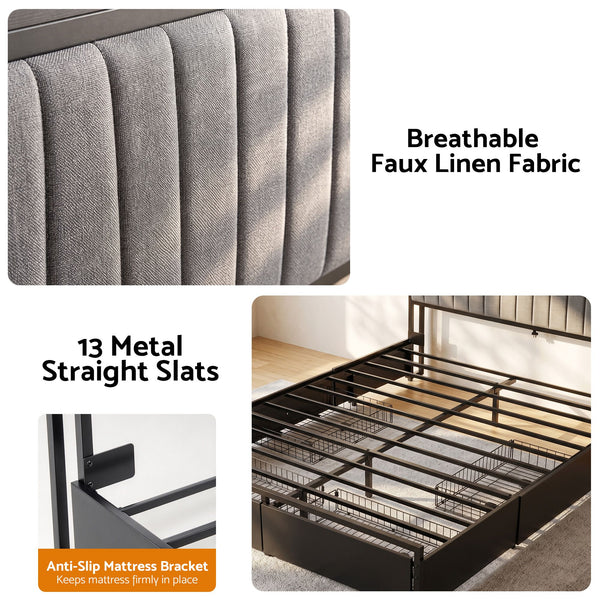 Artiss Queen Bed Frame with Storage, 4 Drawers and Charging Station Awezingly