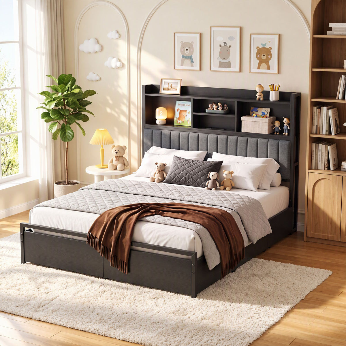 Artiss Queen Bed Frame with Storage, 4 Drawers and Charging Station Awezingly