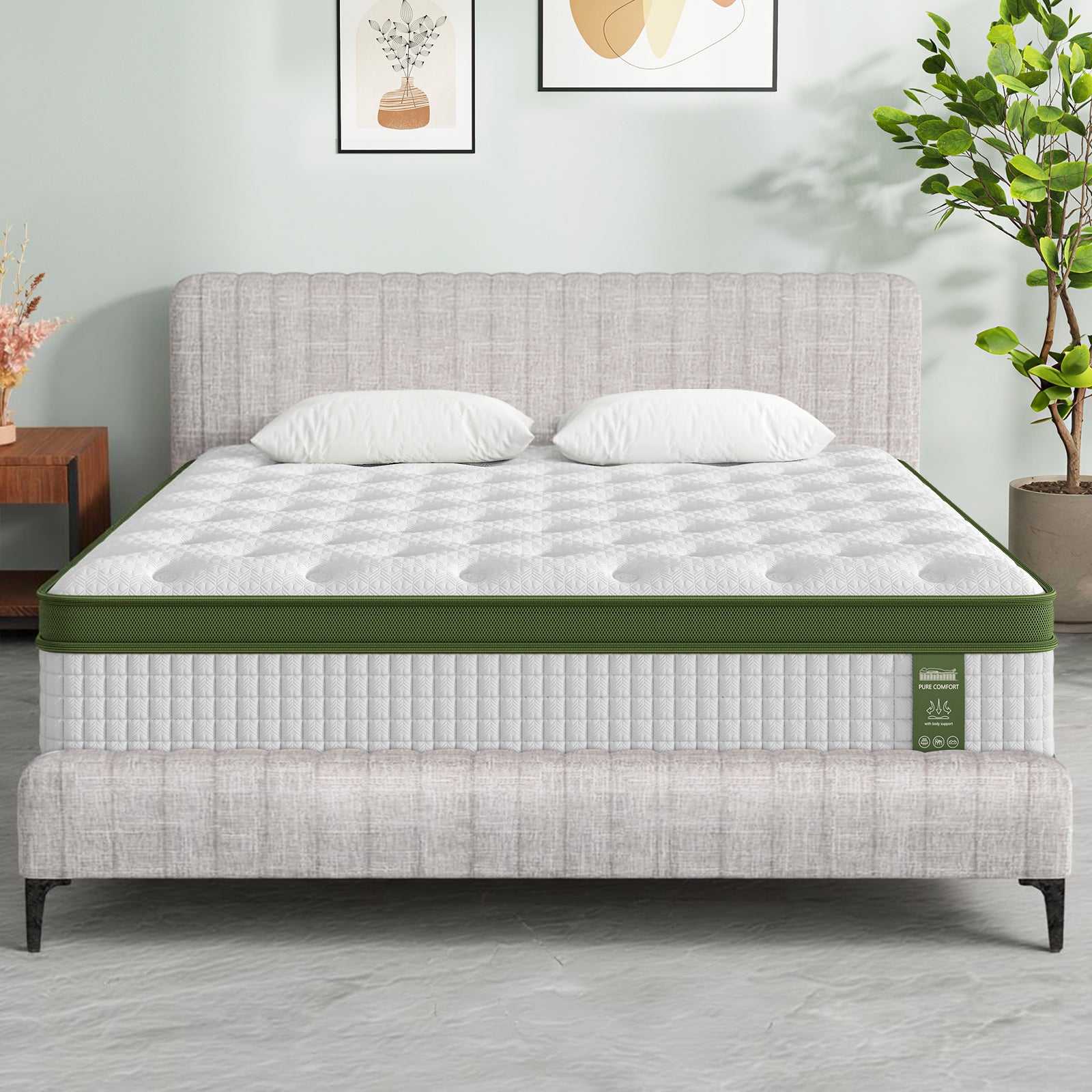 Artiss BedStory Queen Bed Frame with Mattress Set Platform Base Pocket Coil Linen Upholstered Awezingly