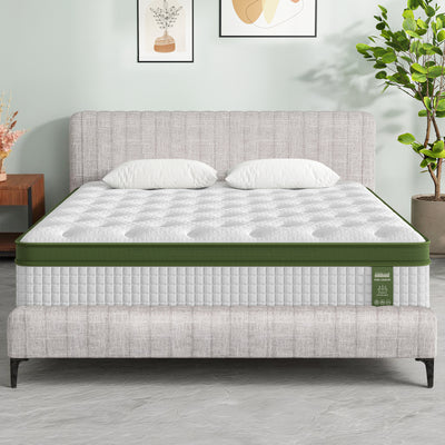Artiss BedStory Queen Bed Frame with Mattress Set Platform Base Pocket Coil Linen Upholstered