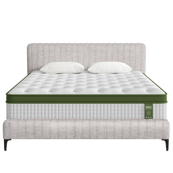 Artiss BedStory Queen Bed Frame with Mattress Set Platform Base Pocket Coil Linen Upholstered Awezingly