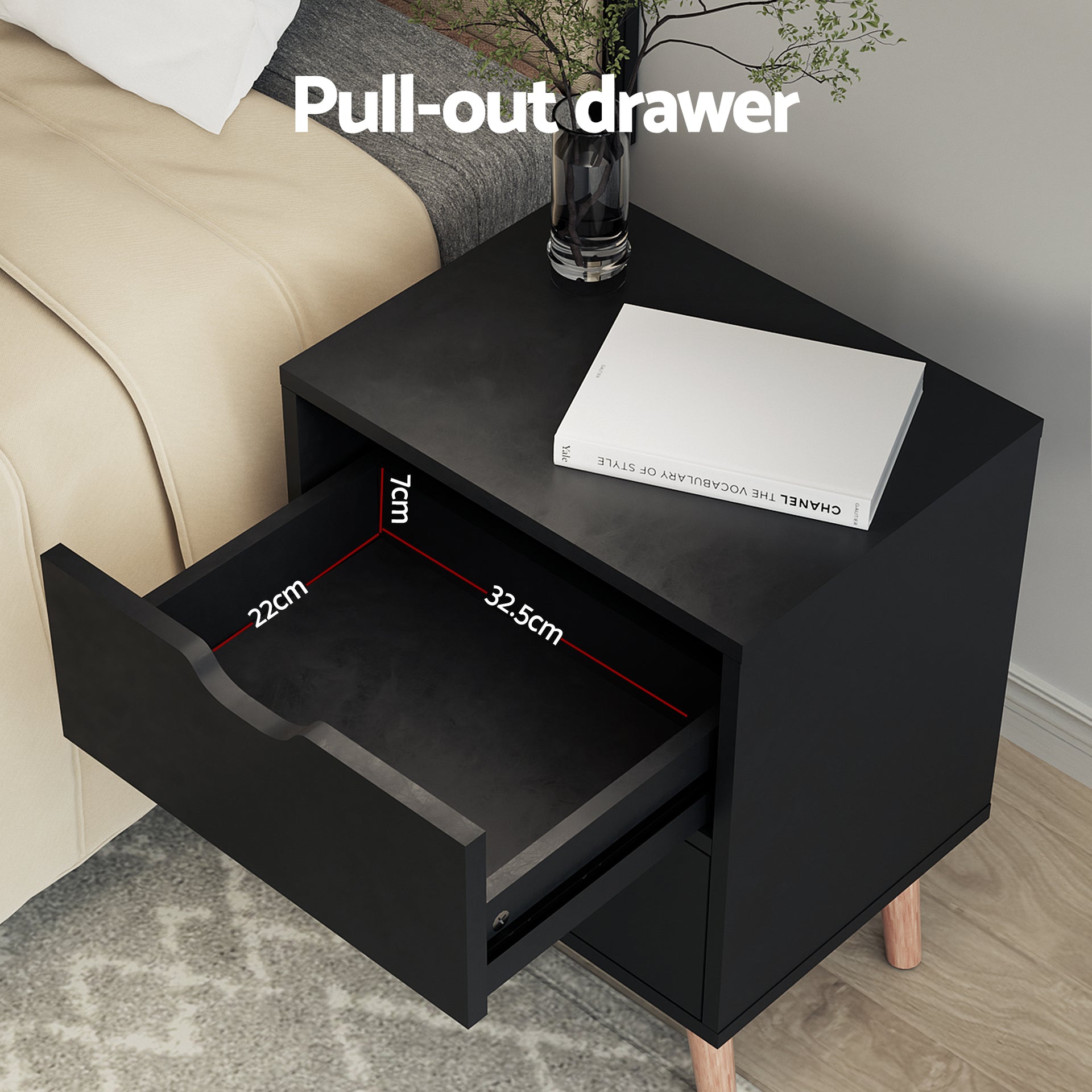 Artiss Double Bed Frame and Bedside Table Set Boucle Beige with Headboard Black Nightstand