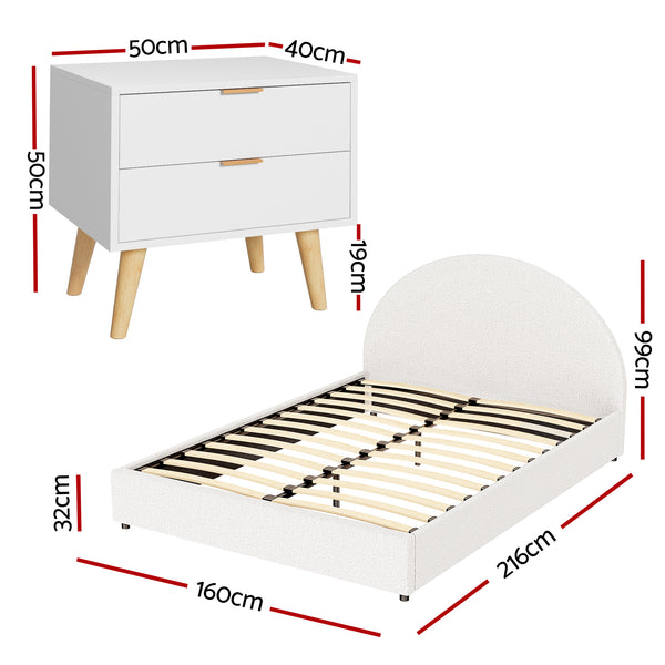 Artiss Queen Bed Frame Bedside Table Set Gas Lift Storage Base with Boucle Fabric Upholstered Headboard 2 Drawer Nightstand for Bedroom Furniture Awezingly