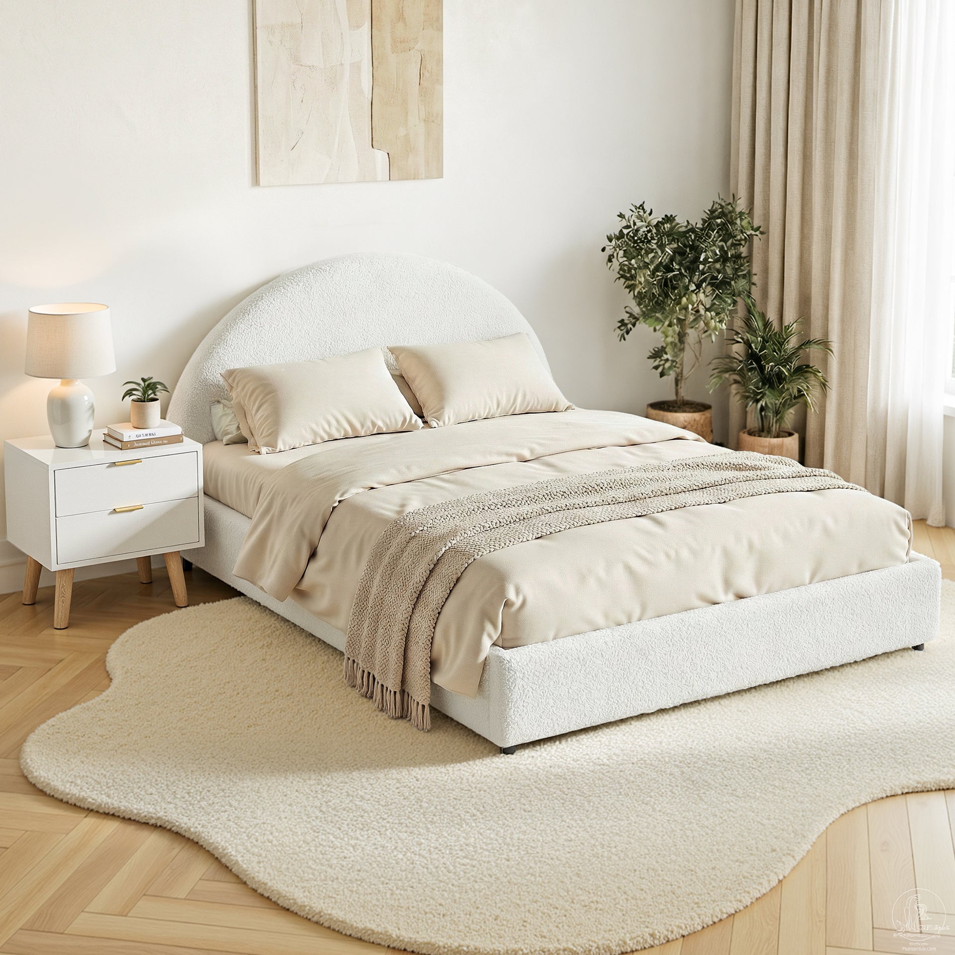 Artiss Queen Bed Frame Bedside Table Set Gas Lift Storage Base with Boucle Fabric Upholstered Headboard 2 Drawer Nightstand for Bedroom Furniture Awezingly