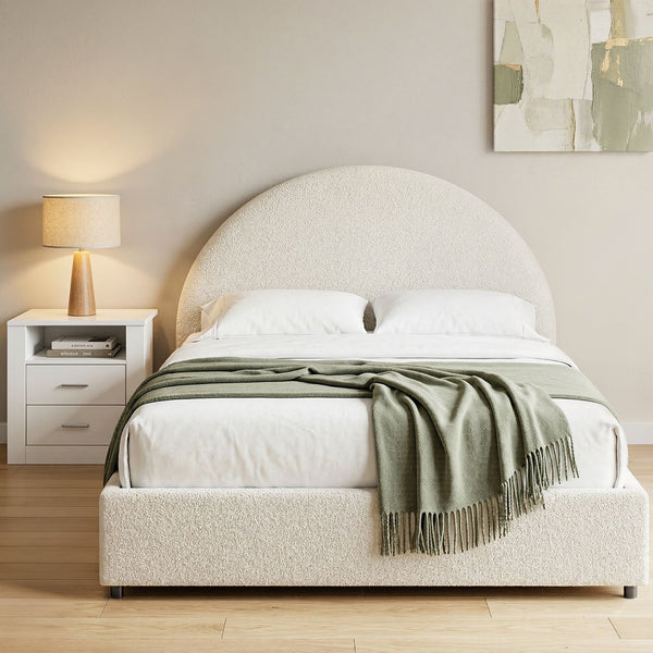 Artiss Queen Bed Frame with Storage and Bedside Table Set Boucle Fabric Gas Lift Bed Base 2-Drawer Nightstand Awezingly