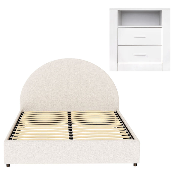 Artiss Queen Bed Frame with Storage and Bedside Table Set Boucle Fabric Gas Lift Bed Base 2-Drawer Nightstand Awezingly