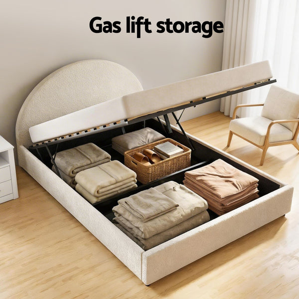 Artiss Queen Bed Frame with Storage and Bedside Table Set Boucle Fabric Gas Lift Bed Base 2-Drawer Nightstand Awezingly