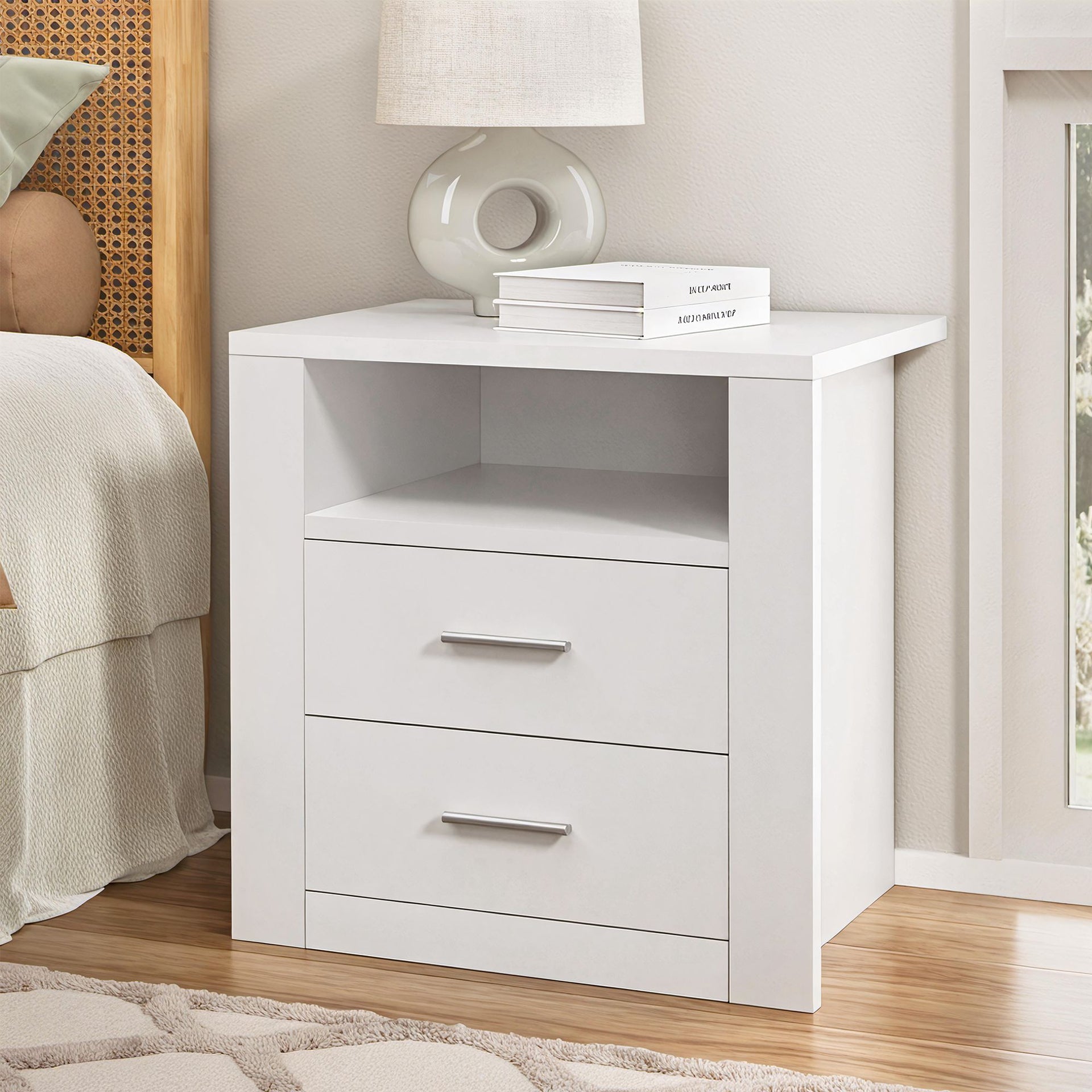 Artiss Queen Bed Frame with Storage and Bedside Table Set Boucle Fabric Gas Lift Bed Base 2-Drawer Nightstand Awezingly