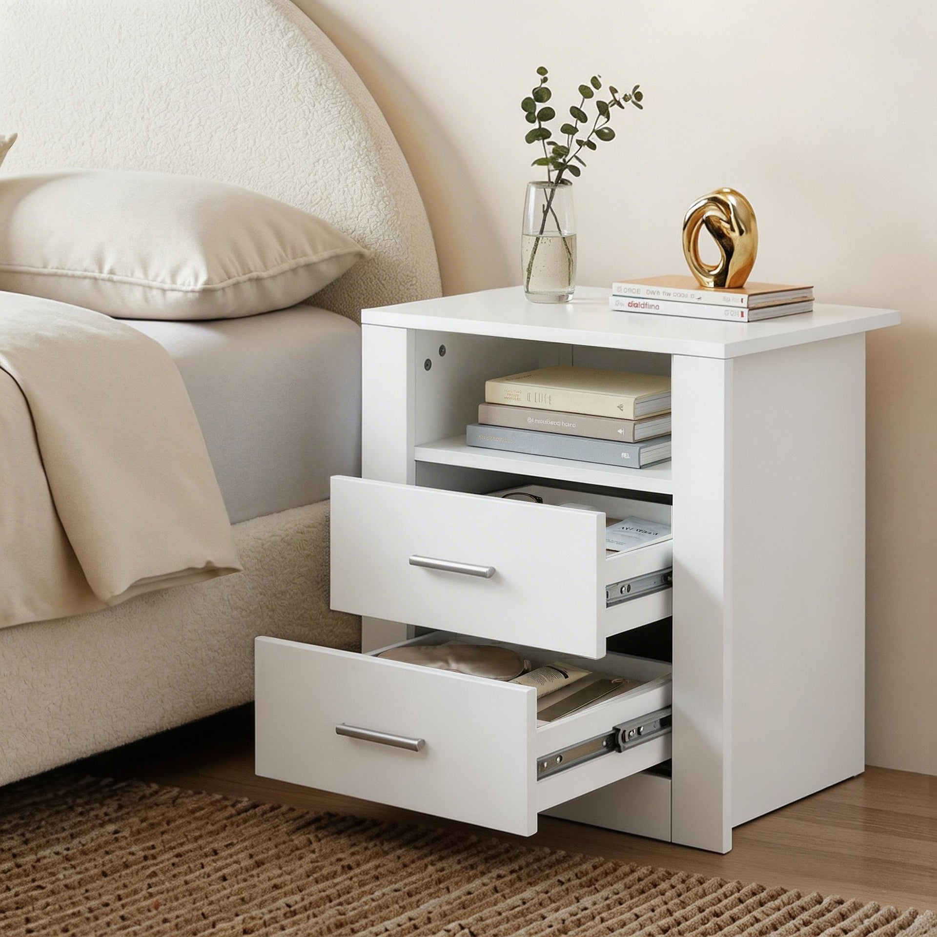 Artiss Queen Bed Frame with Storage and Bedside Table Set Boucle Fabric Gas Lift Bed Base 2-Drawer Nightstand Awezingly