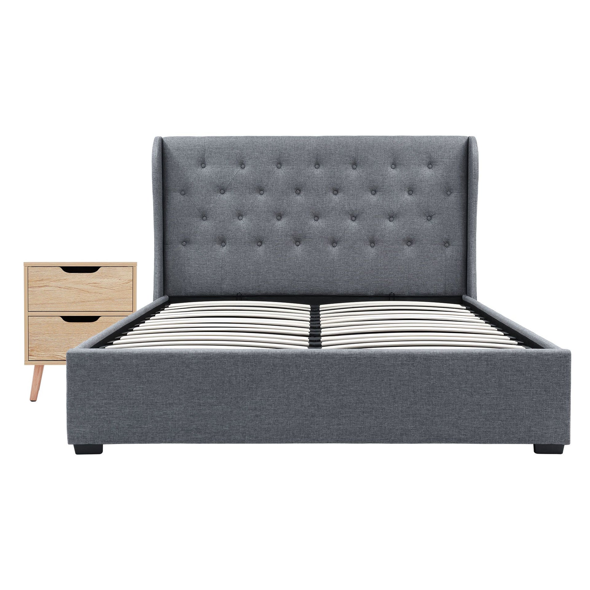 Artiss Gas Lift Queen Bed Frame and Bedside Table Set 2 Drawer Nightstand Bedroom Furniture Bundle Awezingly