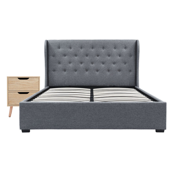 Artiss Gas Lift Queen Bed Frame and Bedside Table Set 2 Drawer Nightstand Bedroom Furniture Bundle Awezingly
