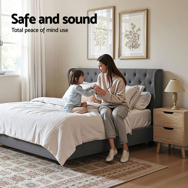 Artiss Gas Lift Queen Bed Frame and Bedside Table Set 2 Drawer Nightstand Bedroom Furniture Bundle Awezingly