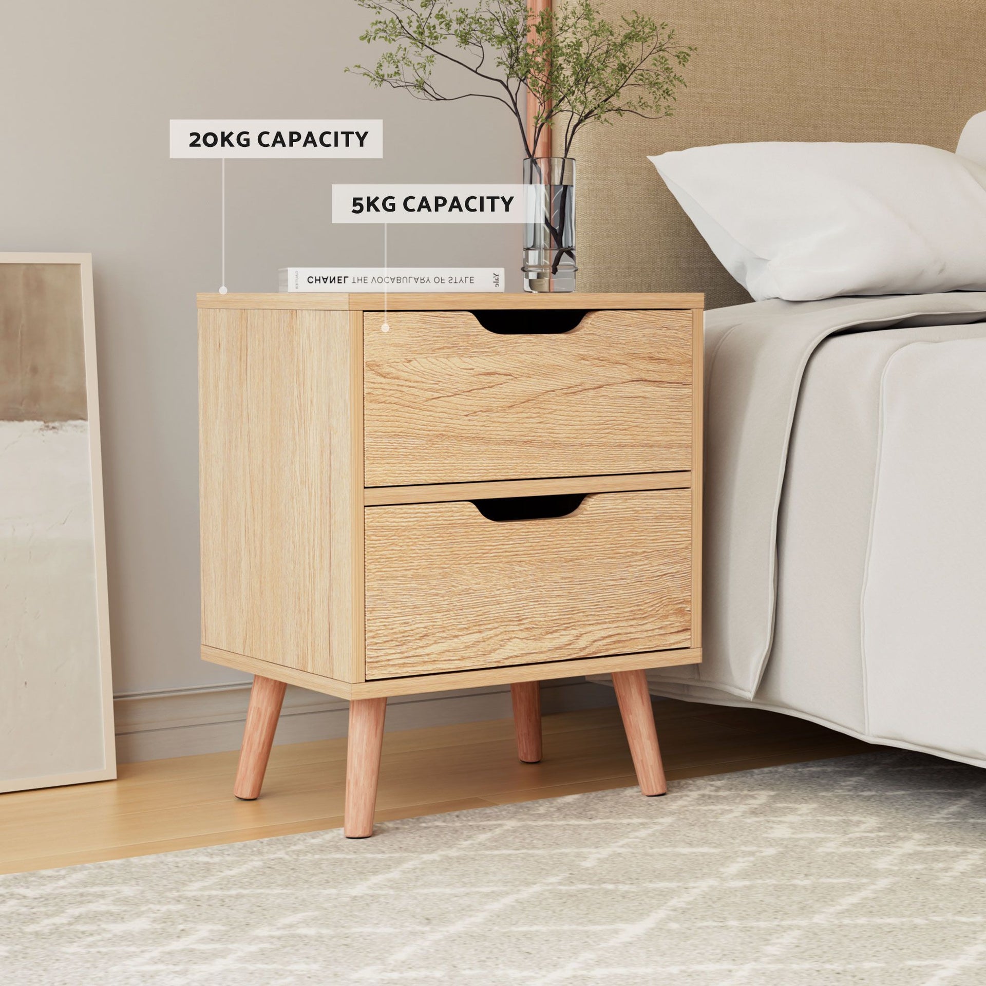 Artiss Gas Lift Queen Bed Frame and Bedside Table Set 2 Drawer Nightstand Bedroom Furniture Bundle Awezingly