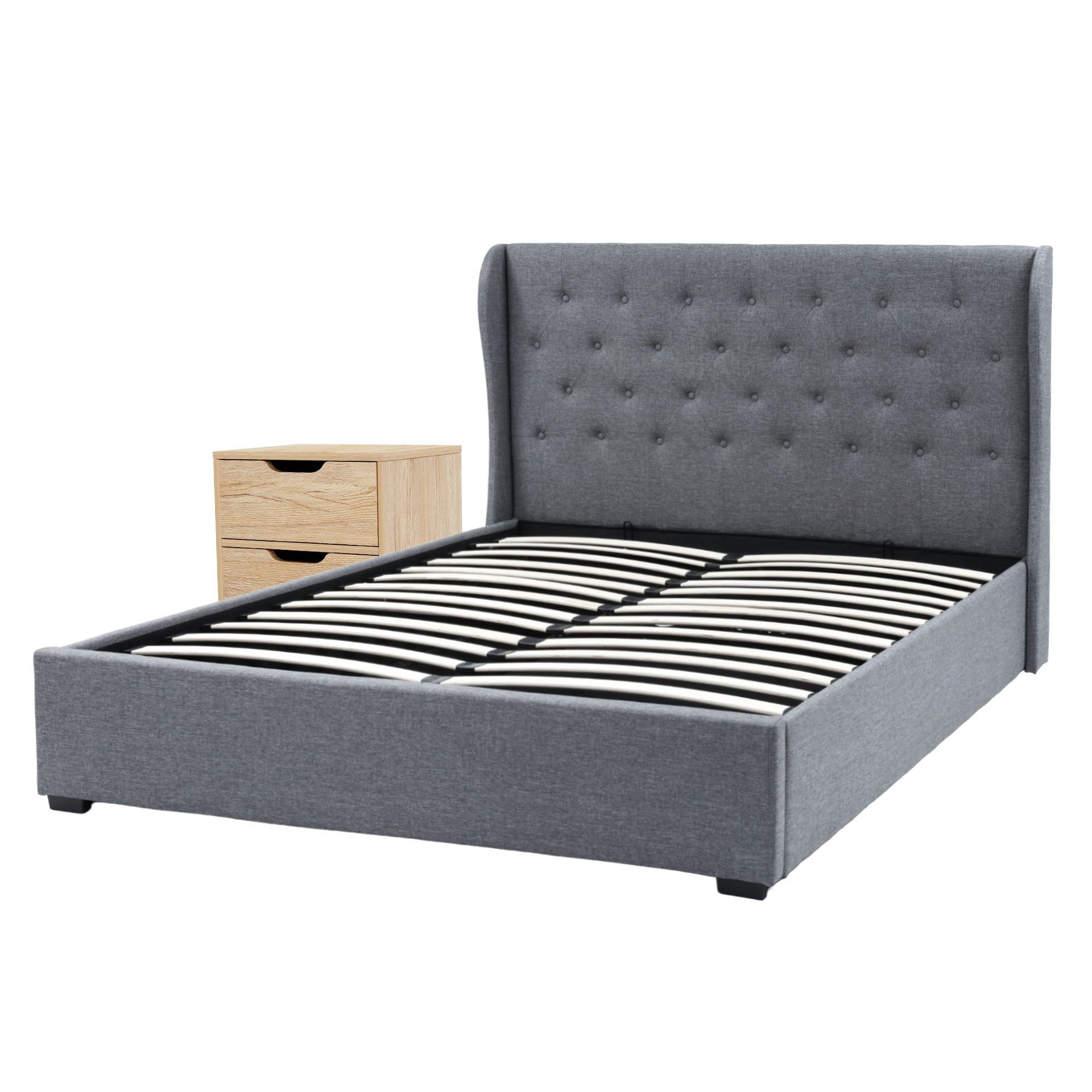 Artiss Gas Lift Queen Bed Frame and Bedside Table Set 2 Drawer Nightstand Bedroom Furniture Bundle Awezingly