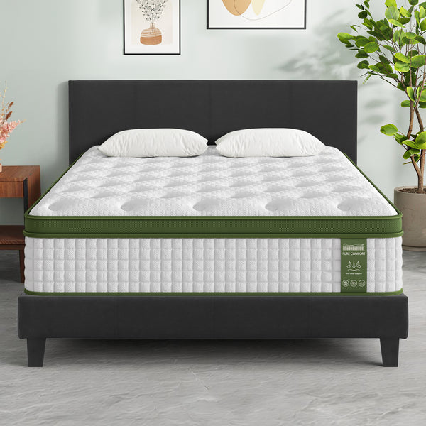 Artiss BedStory Double Bed Frame Mattress Set Platform Upholstered Hybrid Pocket Coil Awezingly