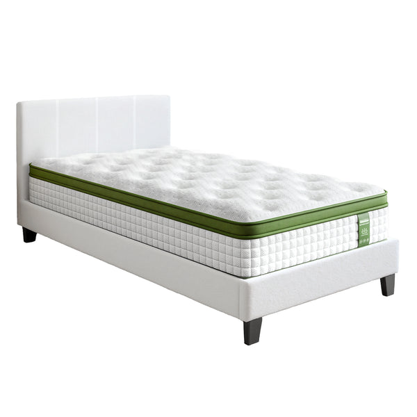 Artiss Single Bed Frame with Hybrid Mattress Set 30cm Medium Firm Platform Headboard Boucle Upholstered Pocket Coil for Pressure Relief