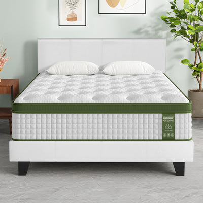 Artiss Double Bed Frame and BedStory Hybrid Mattress Bundle with Headboard White