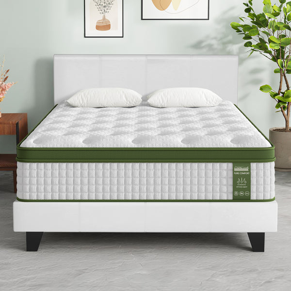 Artiss Double Bed Frame and BedStory Hybrid Mattress Bundle with Headboard White Awezingly
