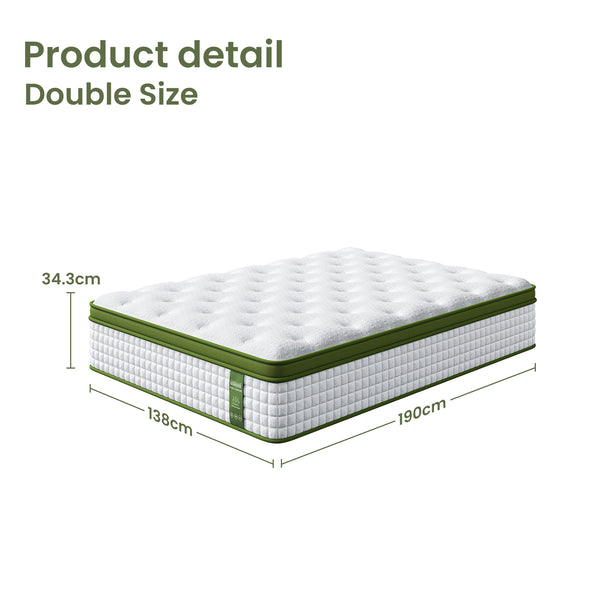 Artiss Double Bed Frame and BedStory Hybrid Mattress Bundle with Headboard White Awezingly
