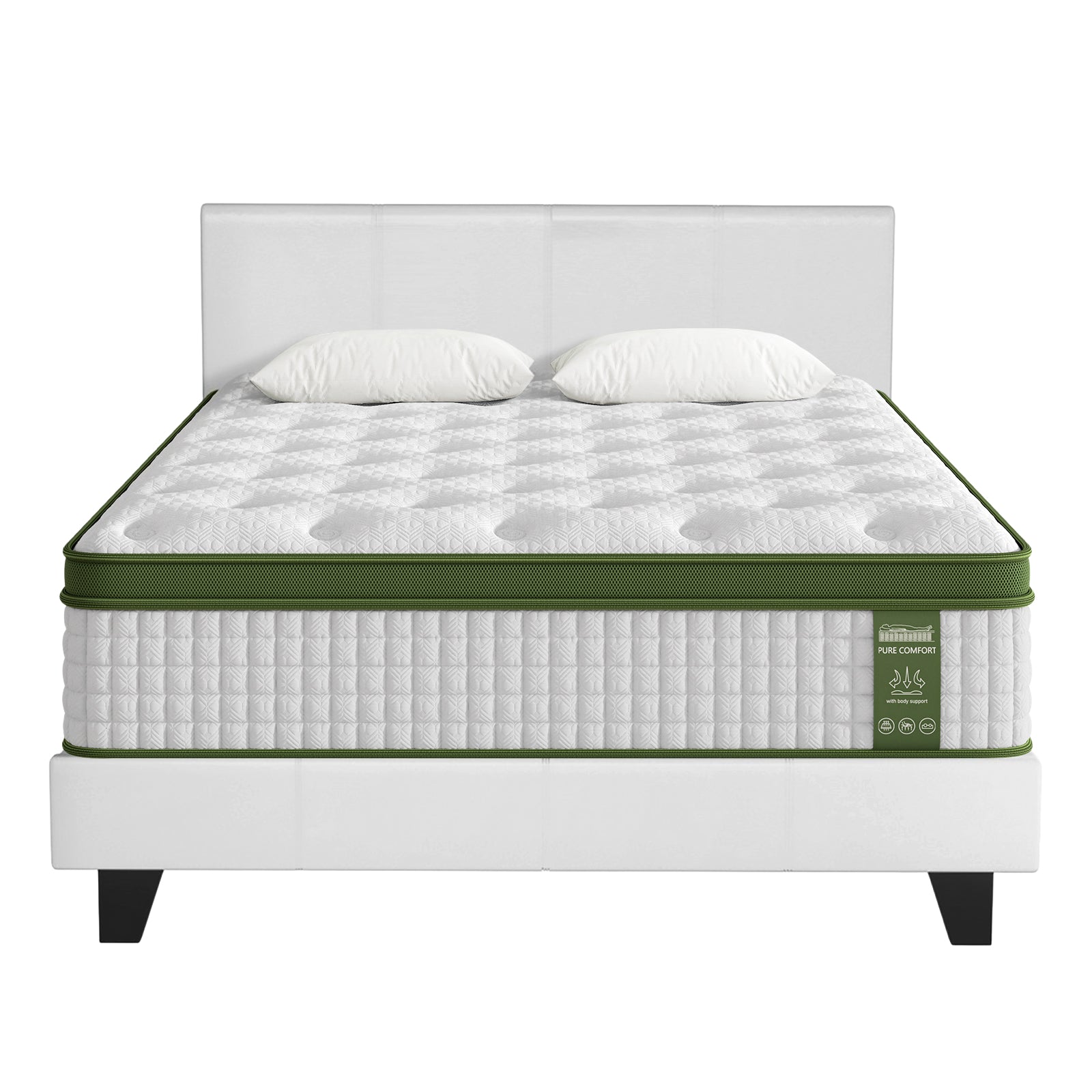 Artiss Double Bed Frame and BedStory Hybrid Mattress Bundle with Headboard White Awezingly