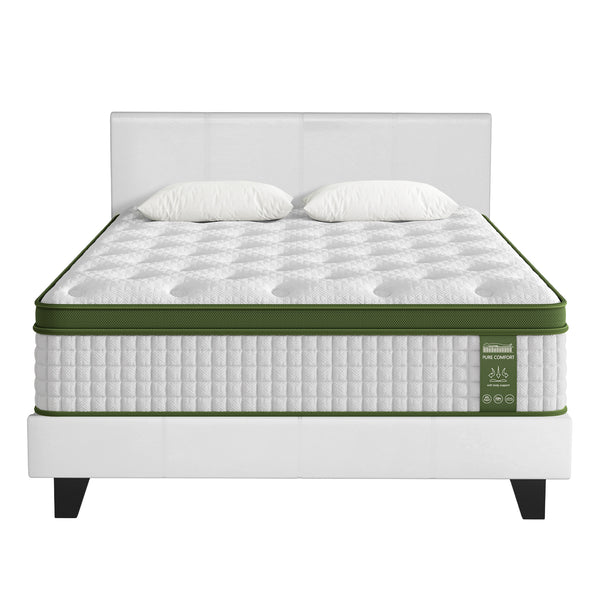 Artiss Double Bed Frame and BedStory Hybrid Mattress Bundle with Headboard White Awezingly