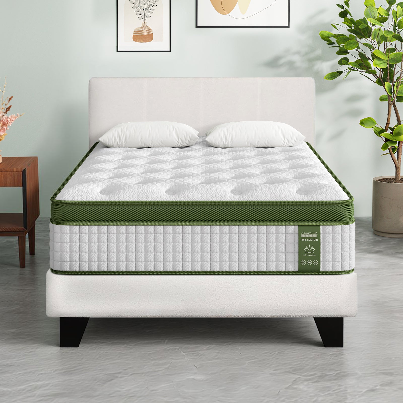 Artiss King Single Bed Set with BedStory Hybrid Mattress Upholstered Platform White Boucle Fabric Awezingly