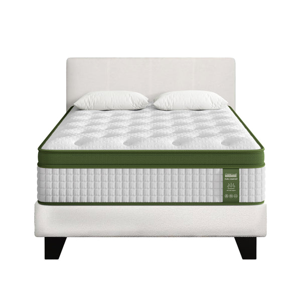 Artiss King Single Bed Set with BedStory Hybrid Mattress Upholstered Platform White Boucle Fabric Awezingly