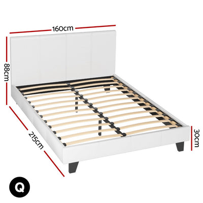 Artiss BedStory Queen Bed Frame Set with Hybrid Mattress and Leather Frame Medium White