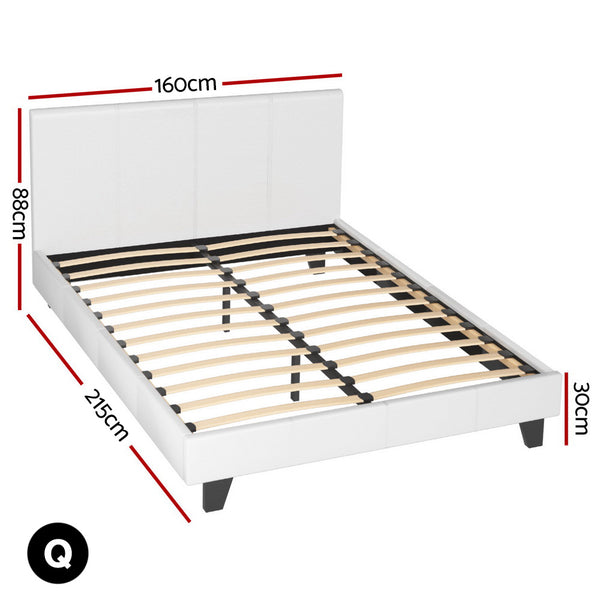 Artiss BedStory Queen Bed Frame Set with Hybrid Mattress and Leather Frame Medium White Awezingly