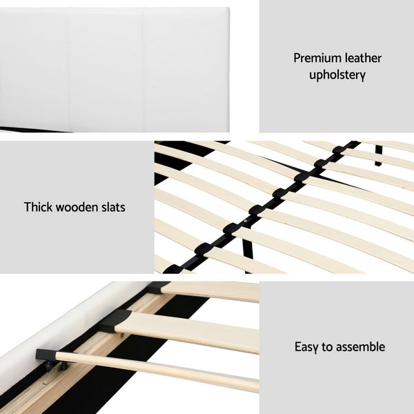 Artiss BedStory Queen Bed Frame Set with Hybrid Mattress and Leather Frame Medium White Awezingly