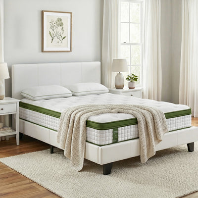Artiss Double Bed Frame Platform White PVC Leather Hybrid Mattress Modern