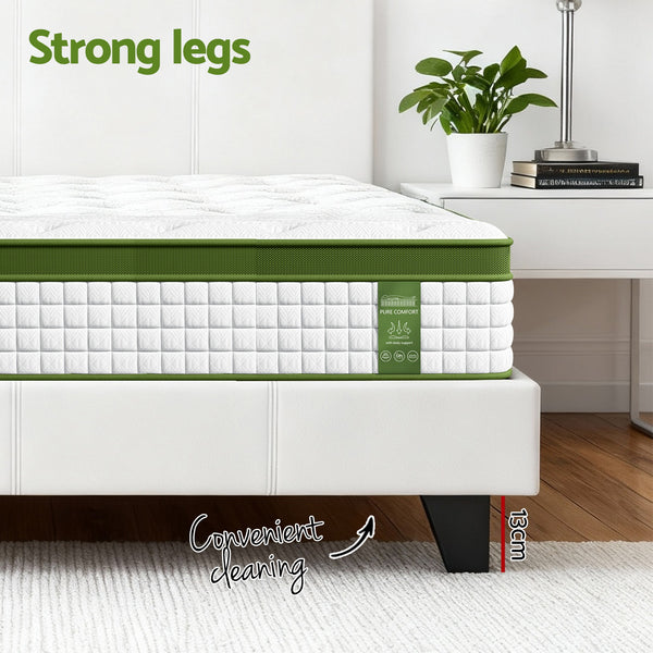 Artiss Double Bed Frame Platform White PVC Leather Hybrid Mattress Modern Awezingly