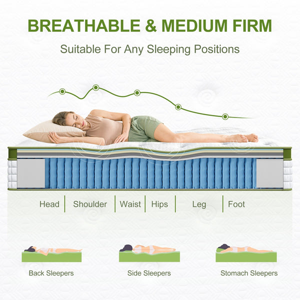 Artiss Double Bed Frame Platform White PVC Leather Hybrid Mattress Modern Awezingly