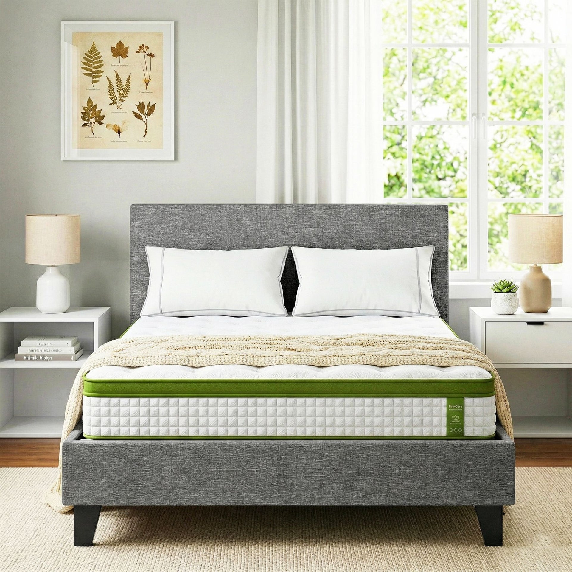 Artiss BedStory Single Bed Frame and Mattress Set, 30cm Hybrid Cooling Gel Mattress with Grey Upholstered Wooden Platform Base, Modern Bedroom Furniture Bundle Awezingly