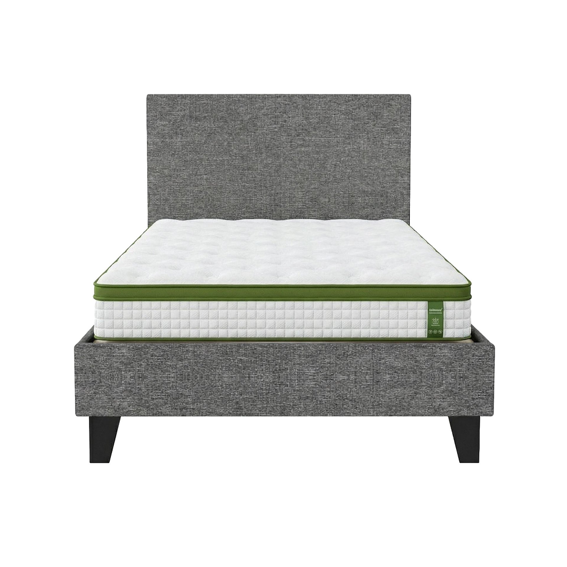 Artiss BedStory Single Bed Frame and Mattress Set, 30cm Hybrid Cooling Gel Mattress with Grey Upholstered Wooden Platform Base, Modern Bedroom Furniture Bundle Awezingly