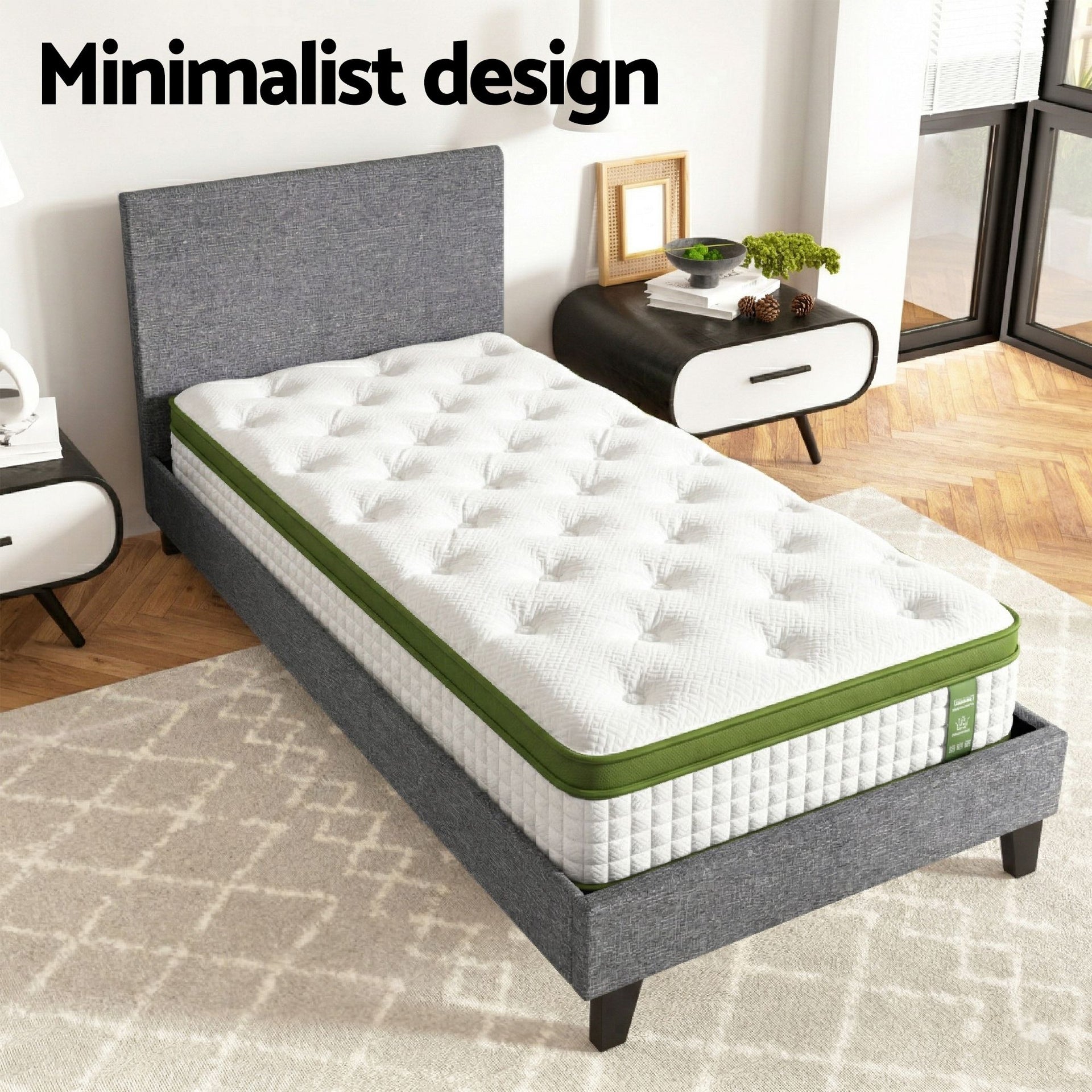Artiss BedStory Single Bed Frame and Mattress Set, 30cm Hybrid Cooling Gel Mattress with Grey Upholstered Wooden Platform Base, Modern Bedroom Furniture Bundle Awezingly