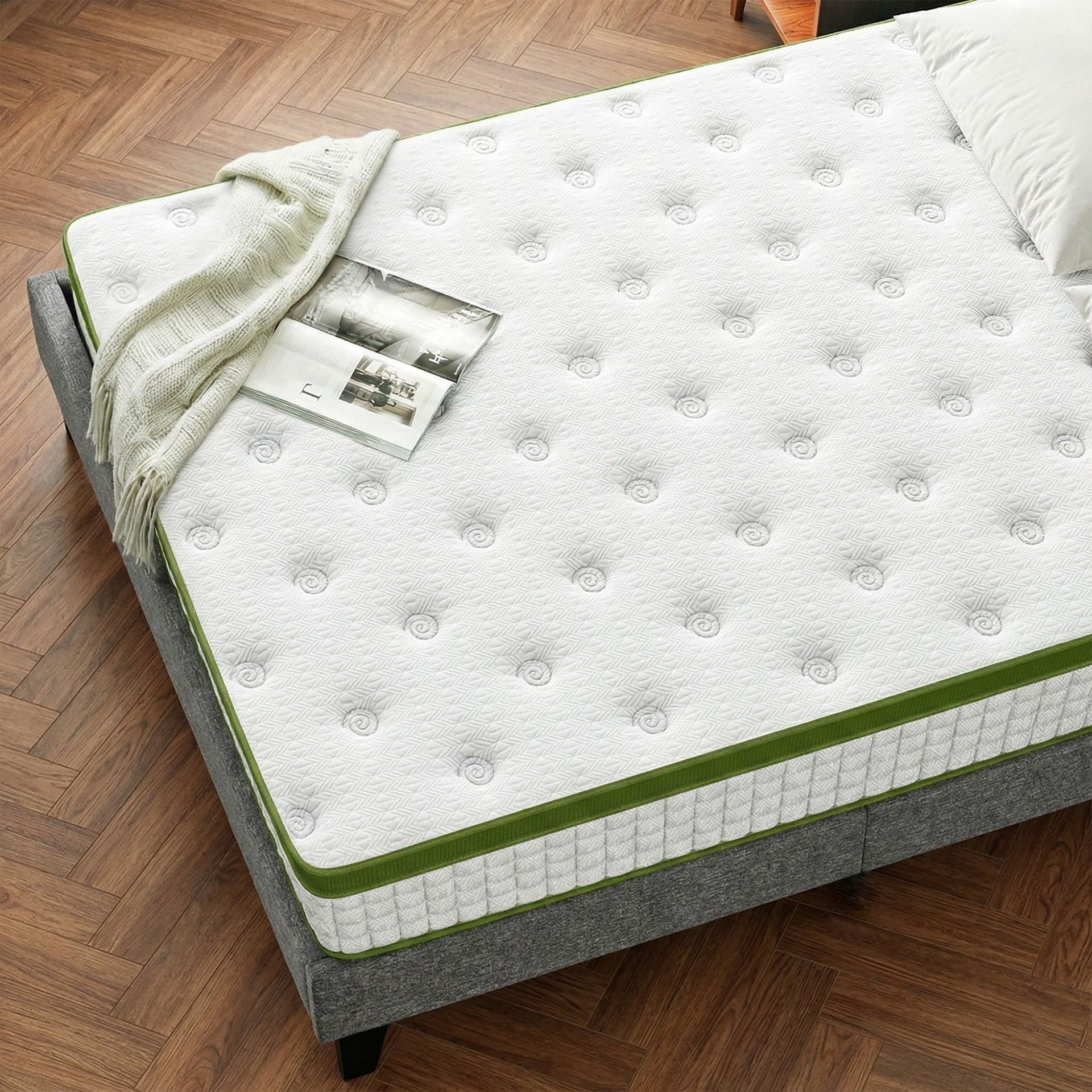 Artiss BedStory Single Bed Frame and Mattress Set, 30cm Hybrid Cooling Gel Mattress with Grey Upholstered Wooden Platform Base, Modern Bedroom Furniture Bundle Awezingly