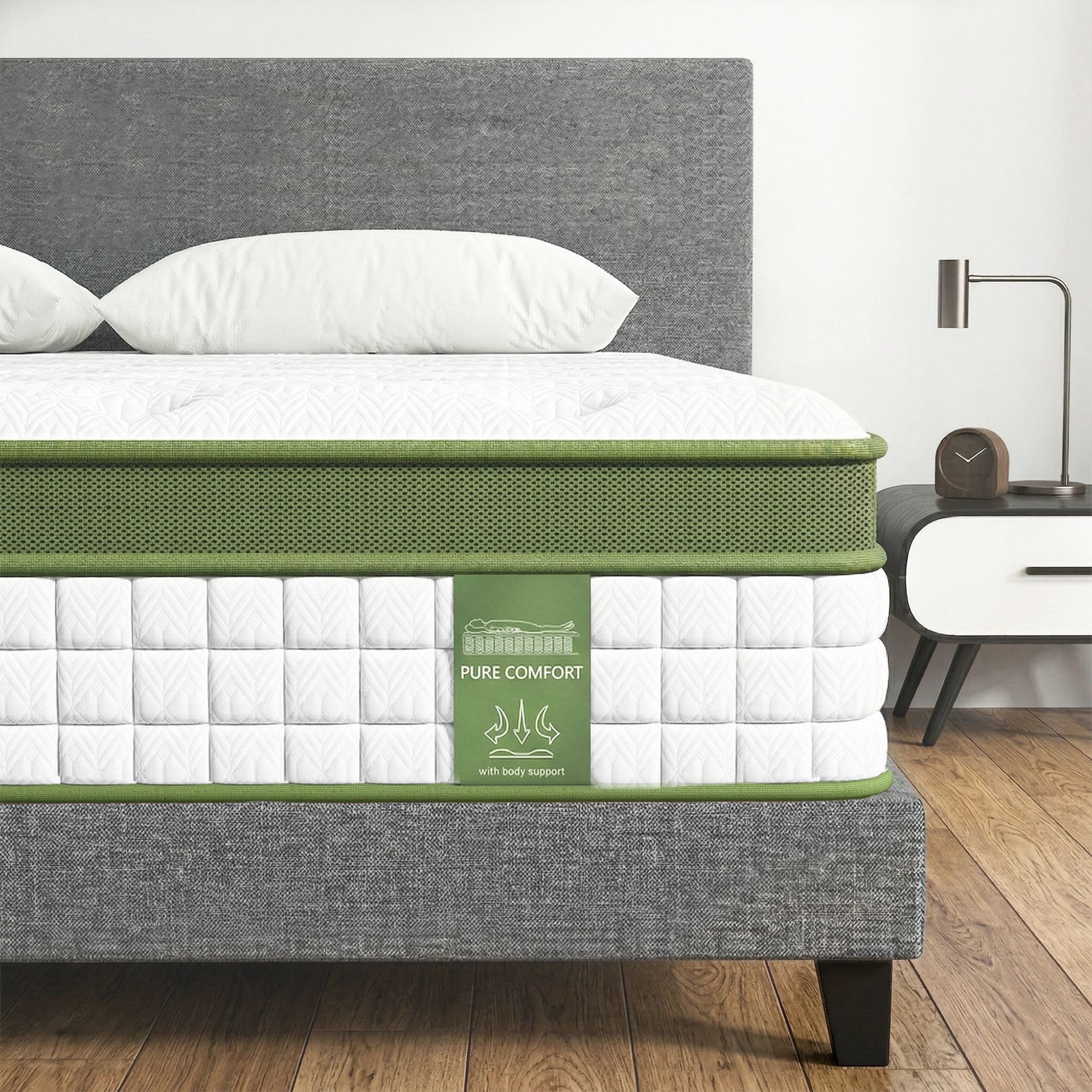 Artiss BedStory Single Bed Frame and Mattress Set, 30cm Hybrid Cooling Gel Mattress with Grey Upholstered Wooden Platform Base, Modern Bedroom Furniture Bundle Awezingly