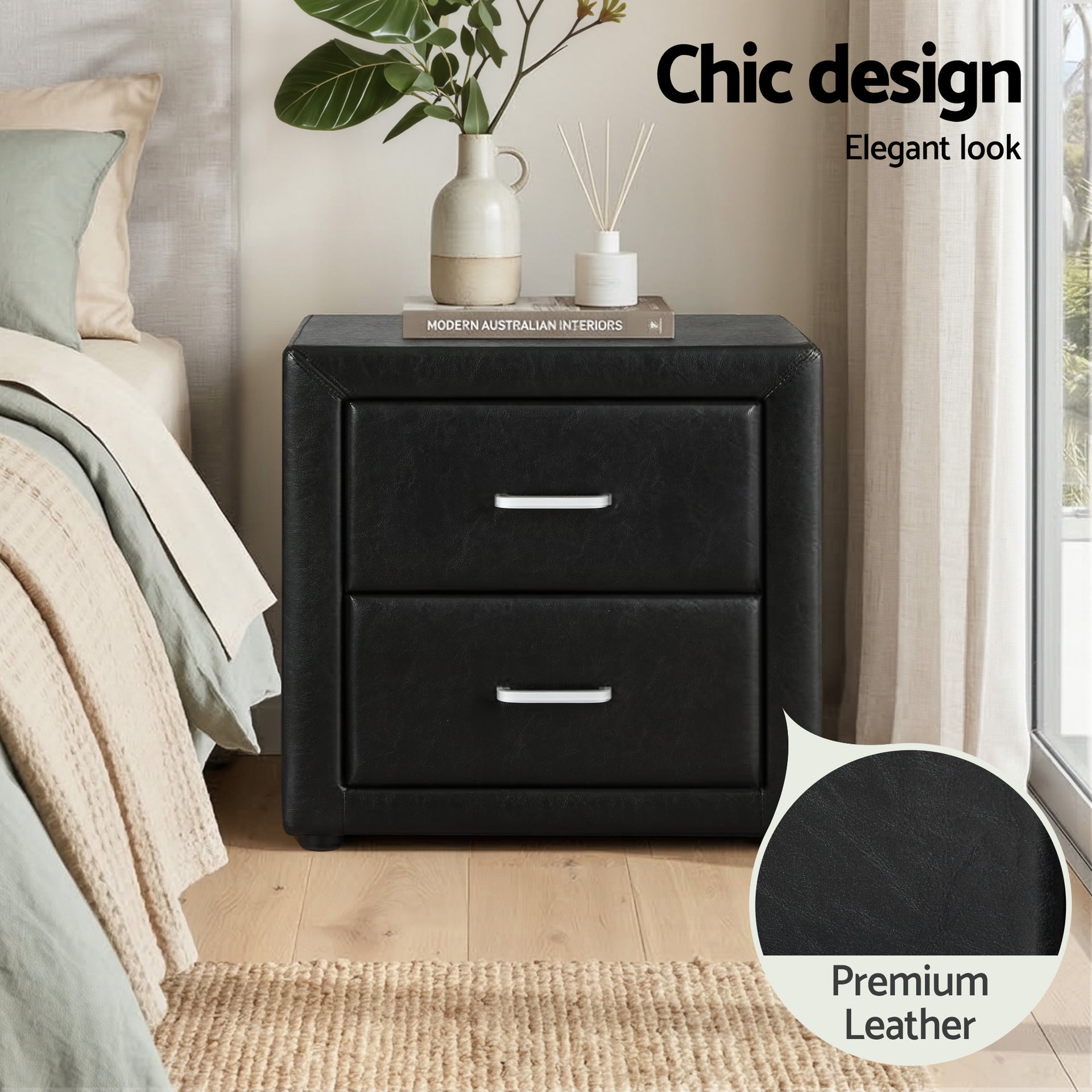 Artiss King Single Bed Frame Storage White Leather Gas Lift Bed Black Bedside Table Set Awezingly