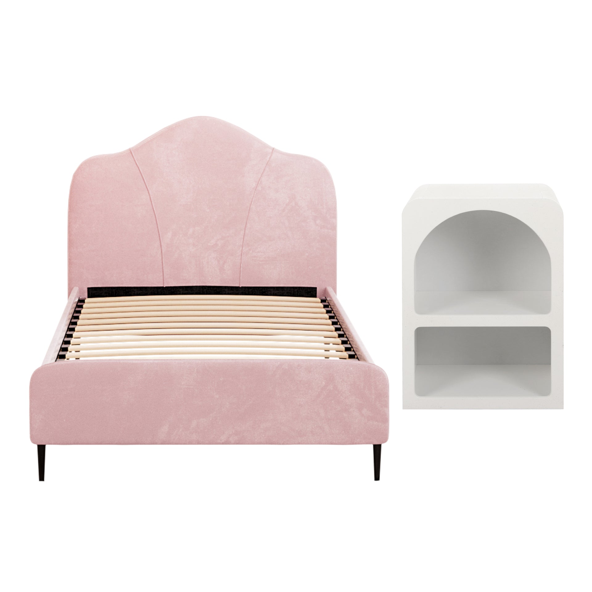 Artiss King Single Storage Bed Frame Velvet with Bedside Table Pink Awezingly