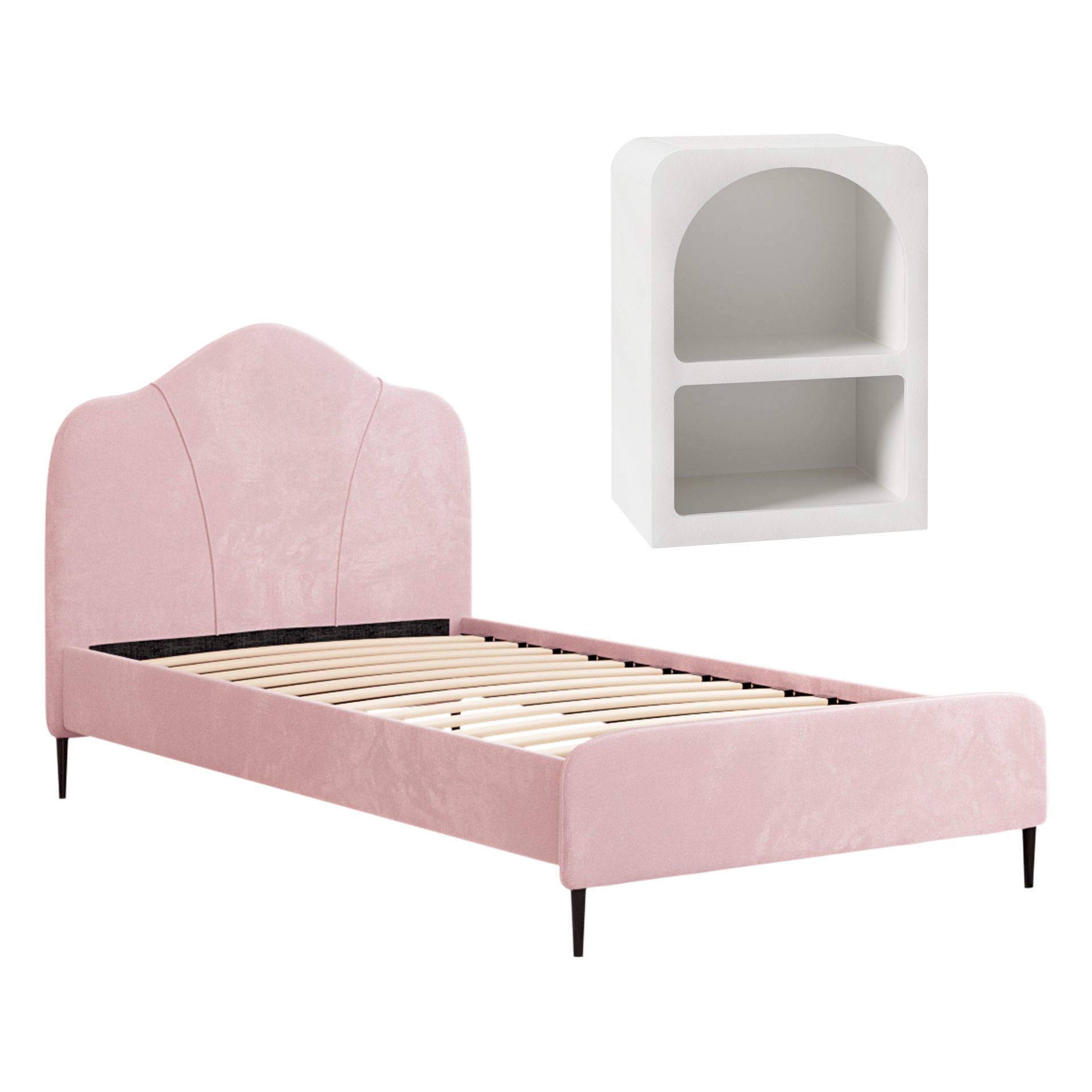 Artiss King Single Storage Bed Frame Velvet with Bedside Table Pink Awezingly