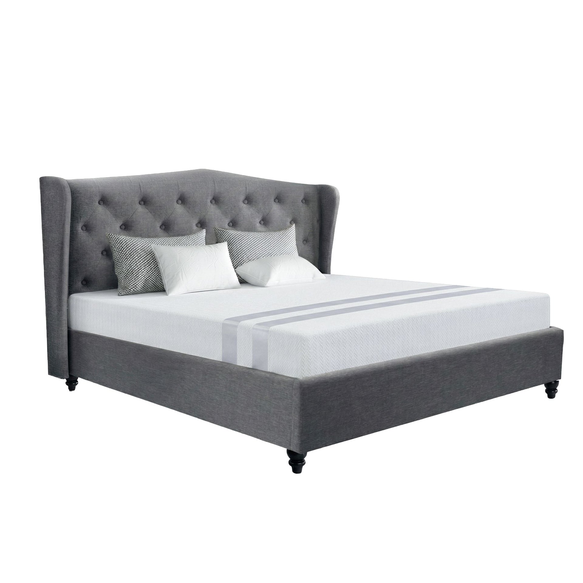 Artiss and BedStory Double Bed Frame and Mattress Set Memory Foam Cooling Gel Medium Soft Tufted Wing Headboard Grey Awezingly