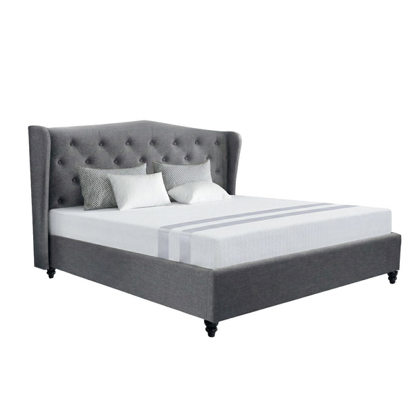 Artiss and BedStory Double Bed Frame and Mattress Set Memory Foam Cooling Gel Medium Soft Tufted Wing Headboard Grey Awezingly